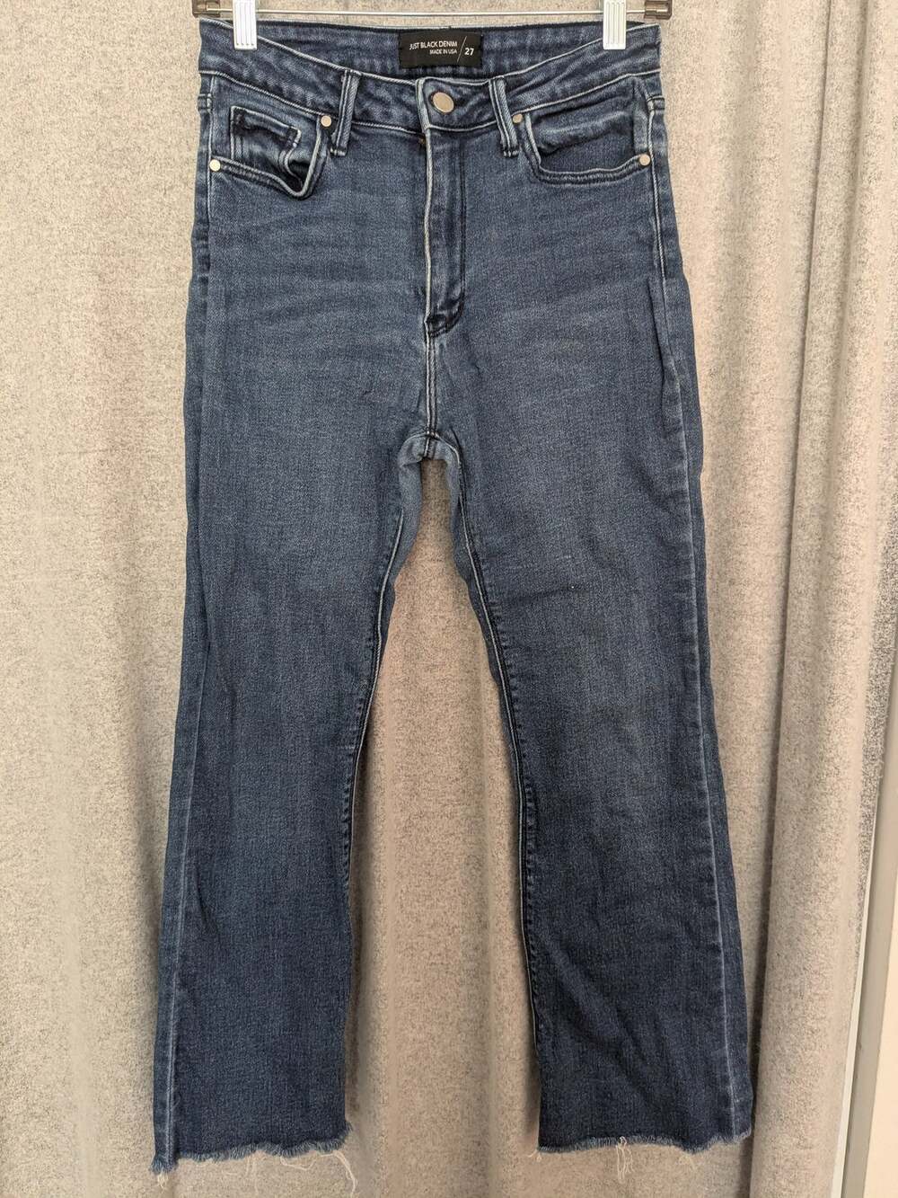 Just Black Denim Jeans Womens 27 High Rise Cropped Flare Dark Wash Raw Hem USA